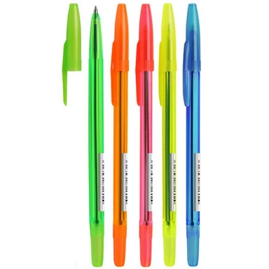 Ручка шариковая синяя на масляной основе 0,7 мм. NEON прозрачный РК10 СТАММ