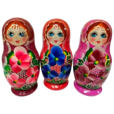 Деревянная Матрешка 3 в 1 Цветы, Эскиз 14, Разноцветы М03110314