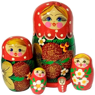 Деревянная Матрешка 5 в 1 малая Ягодки, Эскиз 15, Клубничка с божьей коровкой 4 цвета М05110215