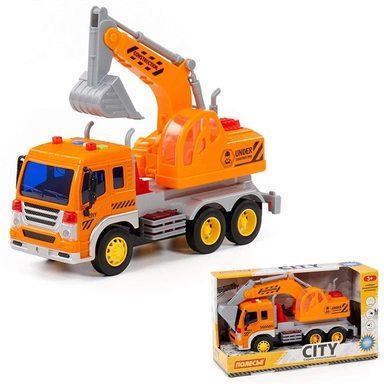 Автомобиль экскаватор Сити инерц. свет, звук оранжевый в коробке 86433 П-Е /8/
