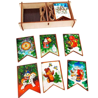 Деревянный Набор Новогодние флажки MAXI 12,5х8,5 см 12 дет. 8602 /30/