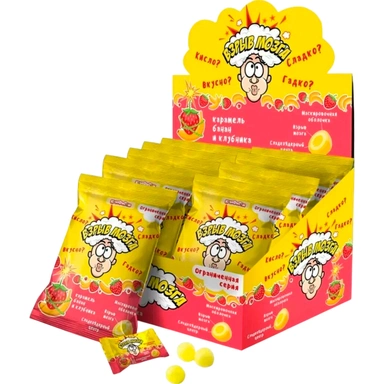 ВЗРЫВ МОЗГА Карамель со вкусом банана и клубники 15г цена за шт. (24шт.в упак) КТ93621