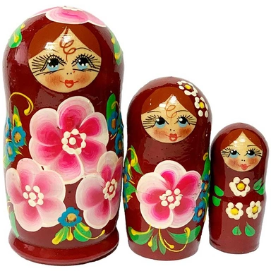 Деревянная Матрешка 3 в 1 Цветы, Эскиз 04, Ноготки на бордовом М03100304