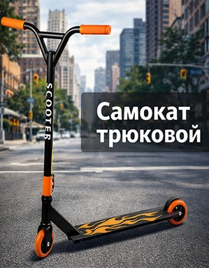 Самокат трюковой оранжевый колеса 100 мм