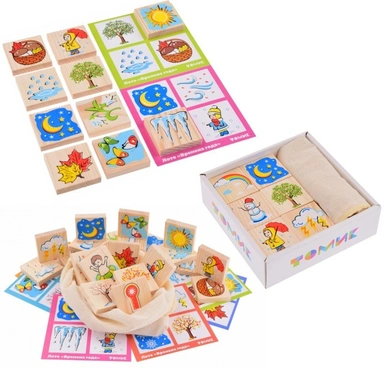 Деревянный Счетный материал Лото Времена Года 24 детали 1-75